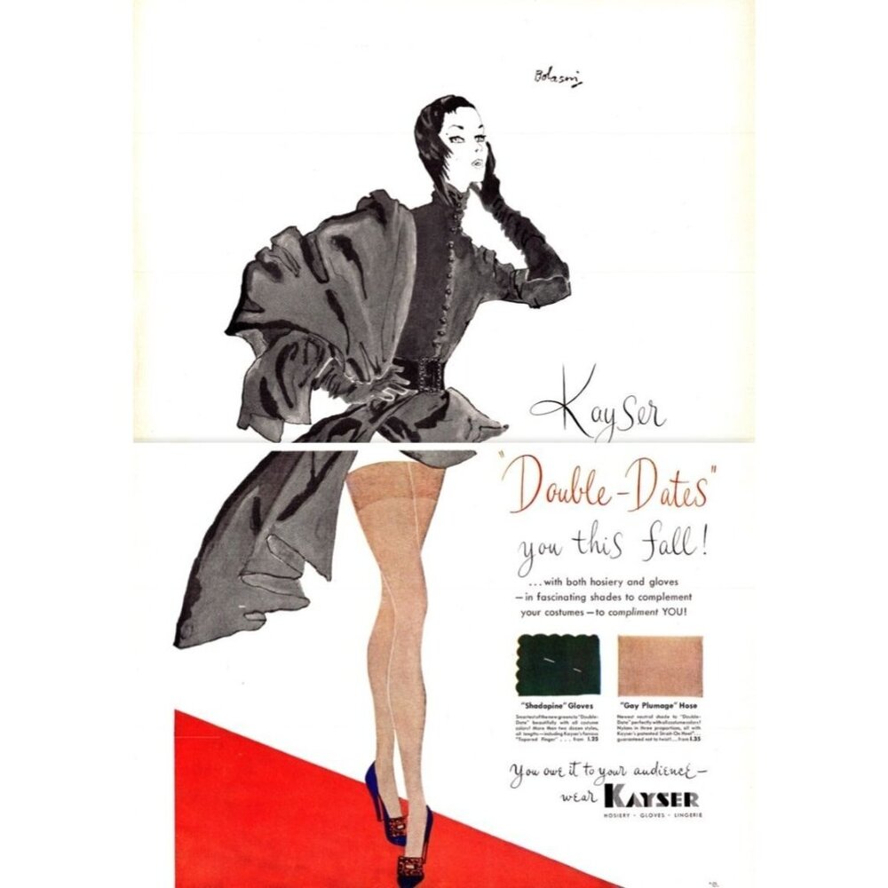 1951 Kayser Hosiery and Gloves 2pg Vintage Print Ad 50s Womens Fashion Wall Art